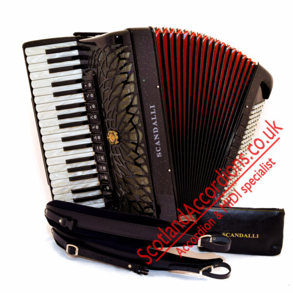 Scandalli Air I S 41 key 120 bass 4 voice black piano accordion with sparkle finish, Scottish musette