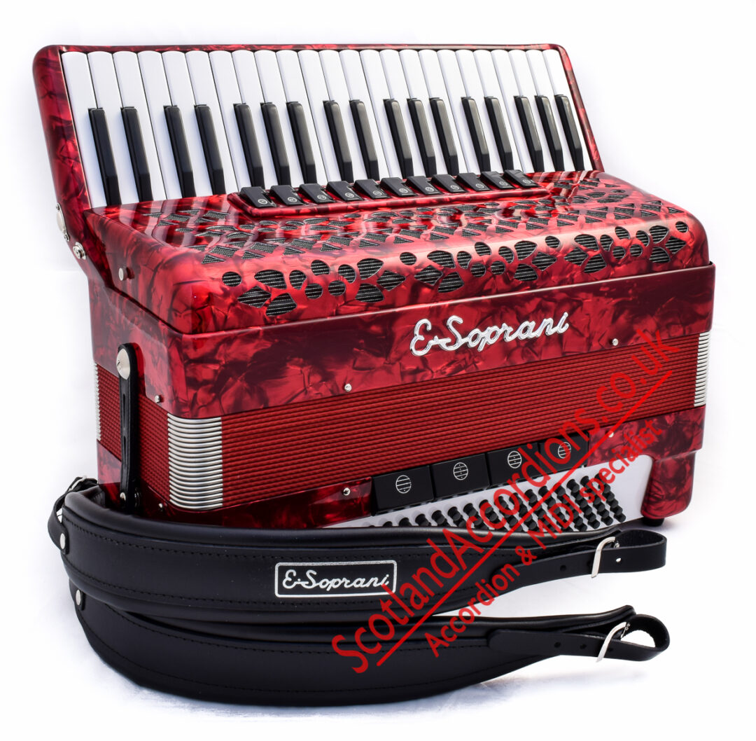 E. Soprani 4 voice 120 bass red piano accordion